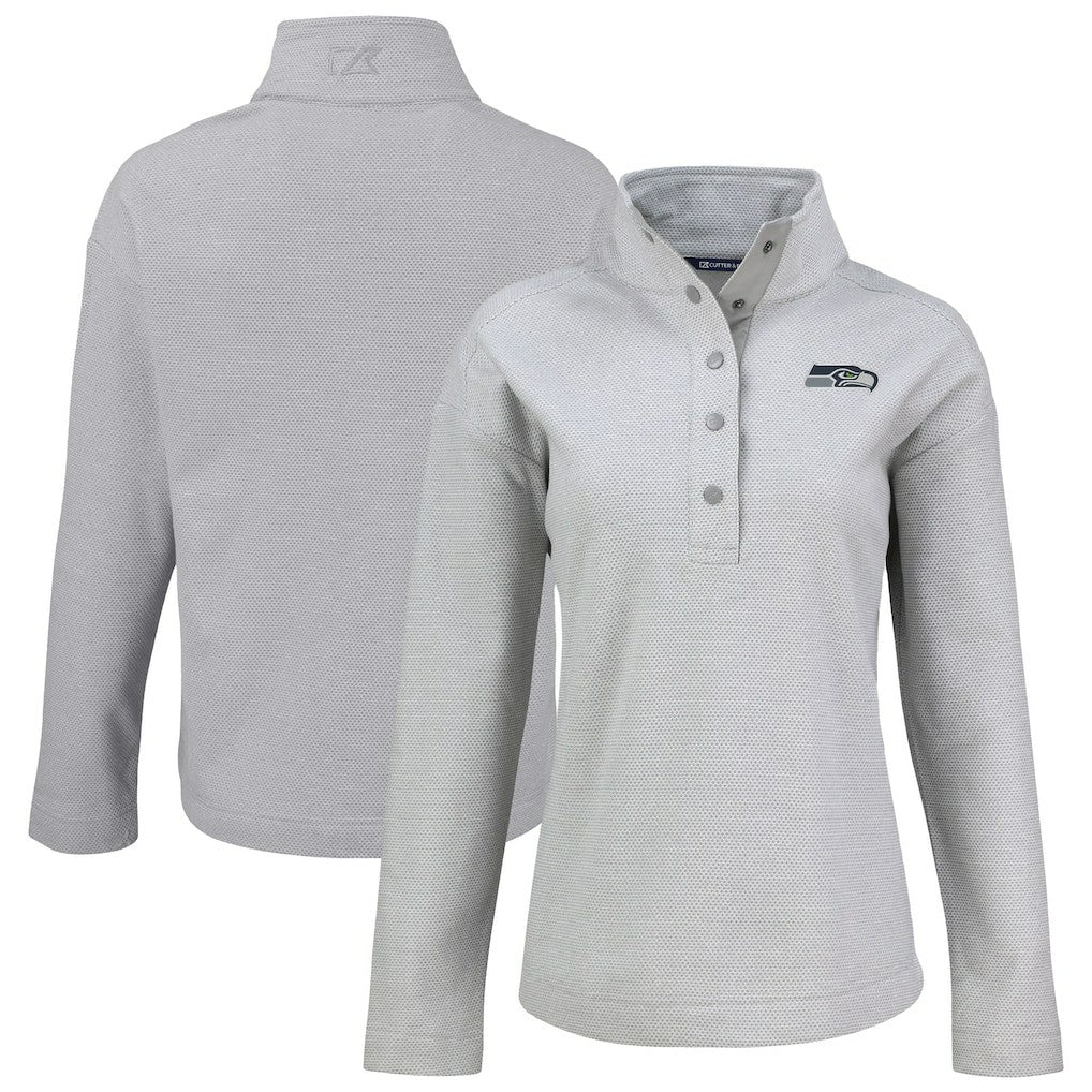 Seattle Seahawks Cutter & Buck Women's Hunts Point Eco Half-Snap Sweatshirt - Gray Sweatshirts