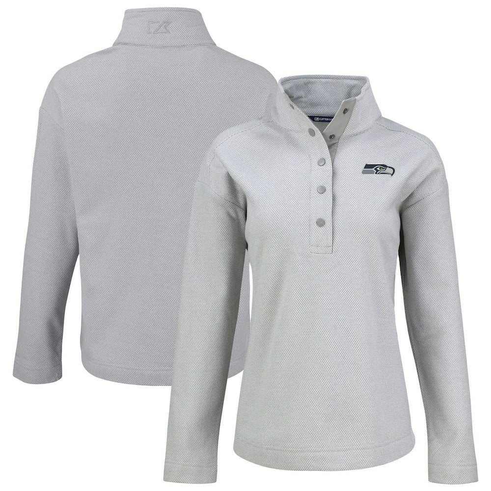 Seattle Seahawks Cutter & Buck Women's Hunts Point Eco Half-Snap Sweatshirt - Gray Sweatshirts