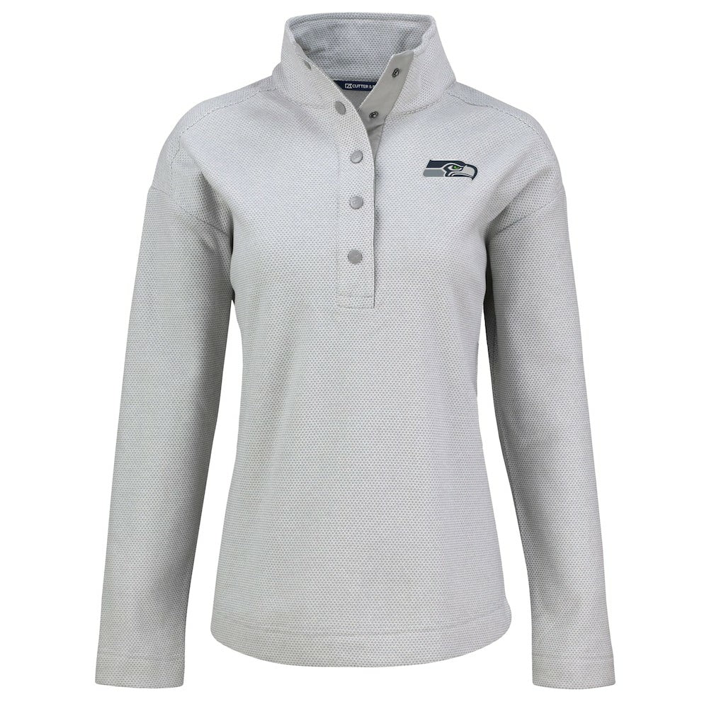 Seattle Seahawks Cutter & Buck Women's Hunts Point Eco Half-Snap Sweatshirt - Gray Sweatshirts