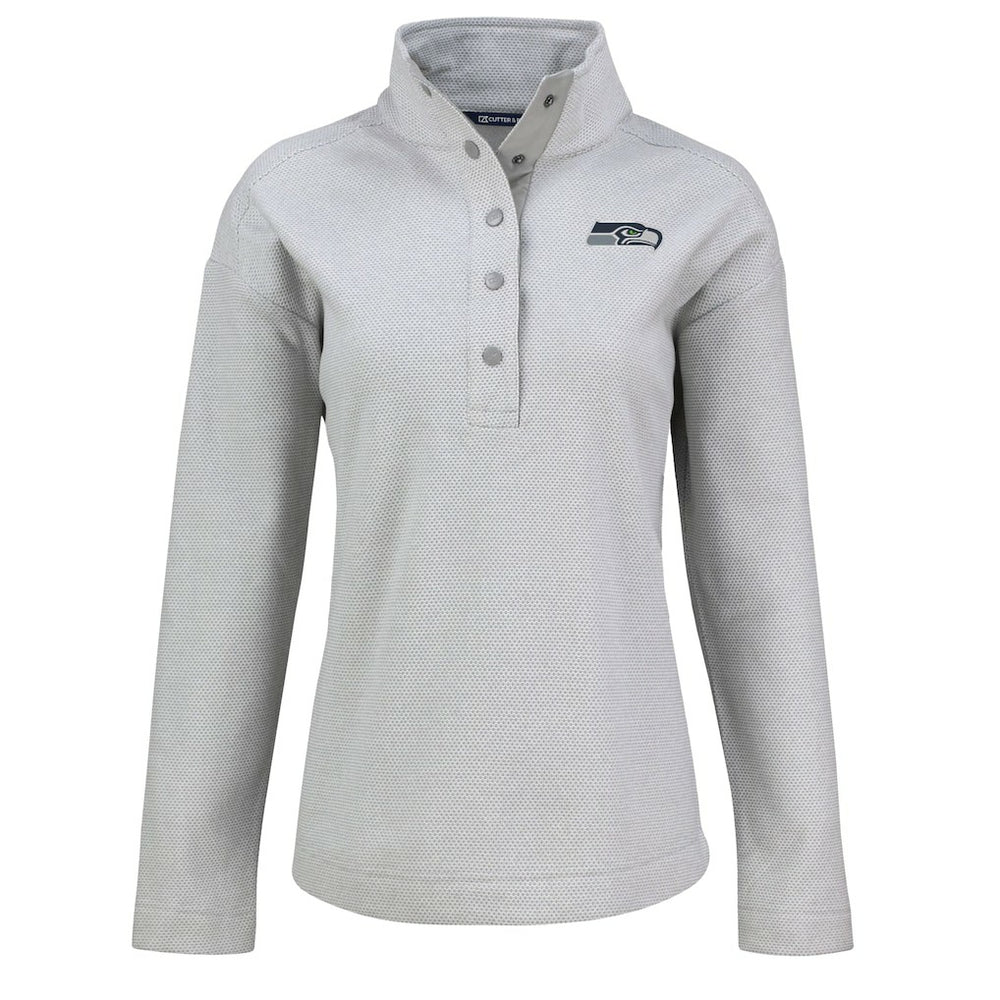 Seattle Seahawks Cutter & Buck Women's Hunts Point Eco Half-Snap Sweatshirt - Gray Sweatshirts