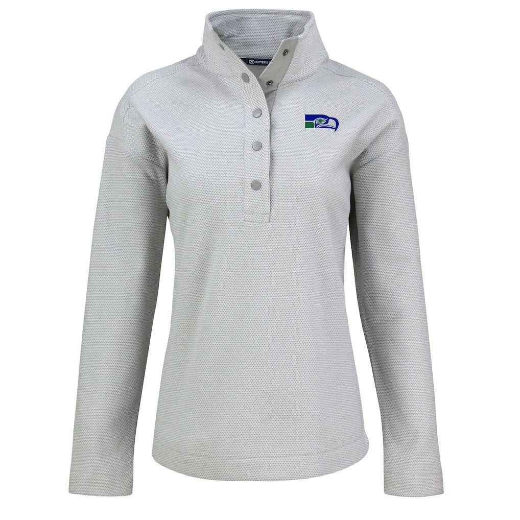 Seattle Seahawks Cutter & Buck Women's Hunts Point Eco Half-Snap Sweatshirt - Gray Sweatshirts