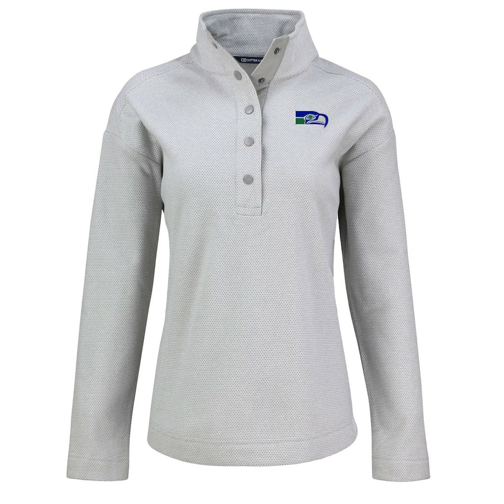 Seattle Seahawks Cutter & Buck Women's Hunts Point Eco Half-Snap Sweatshirt - Gray Sweatshirts