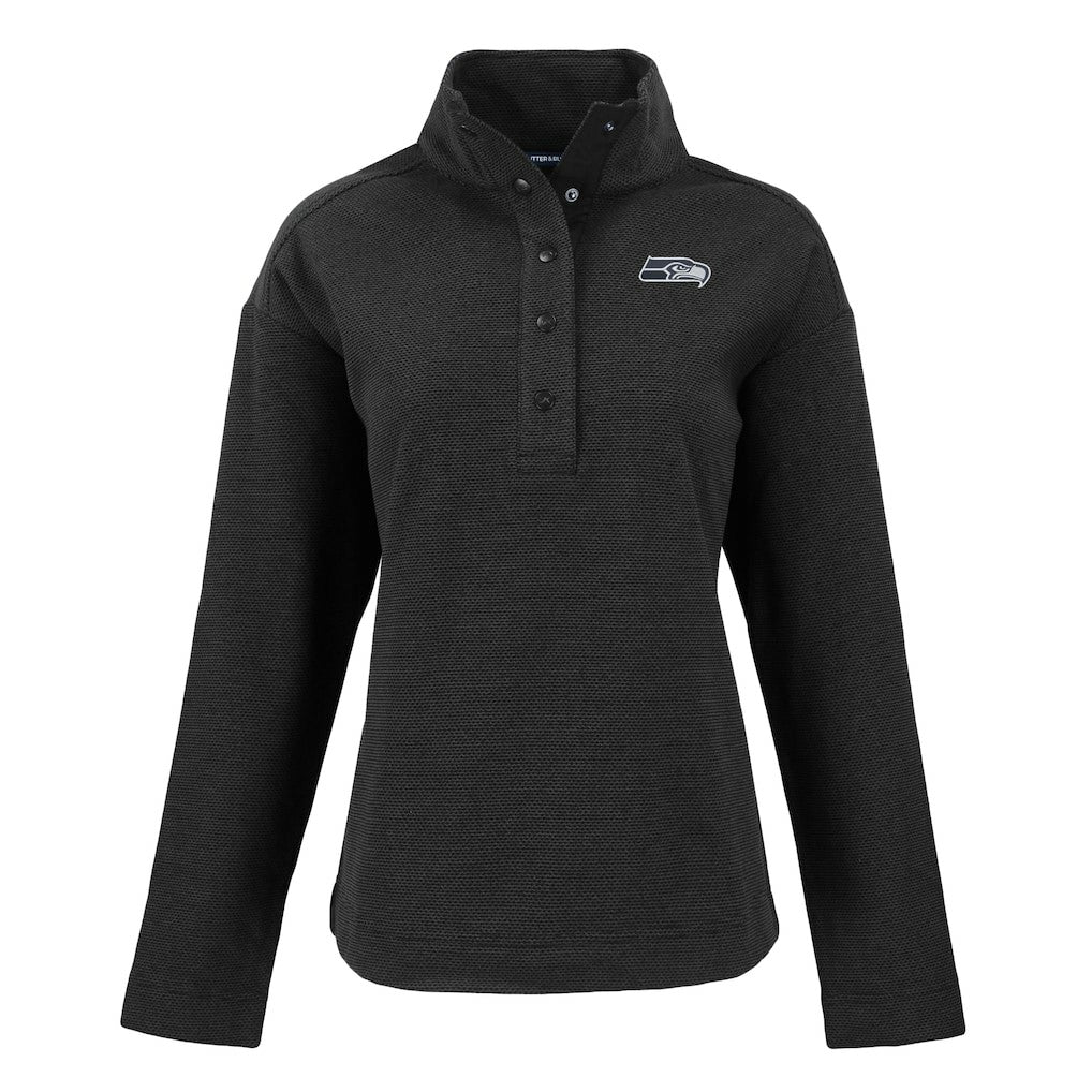 Seattle Seahawks Cutter & Buck Women's Hunts Point Eco Half-Snap Sweatshirt - Black Sweatshirts