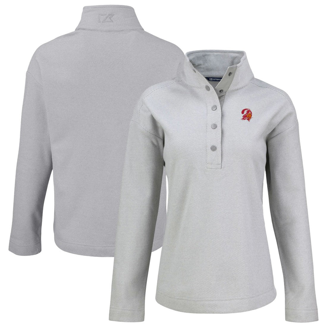 Tampa Bay Buccaneers Cutter & Buck Women's Hunts Point Eco Half-Snap Sweatshirt - Gray Sweatshirts