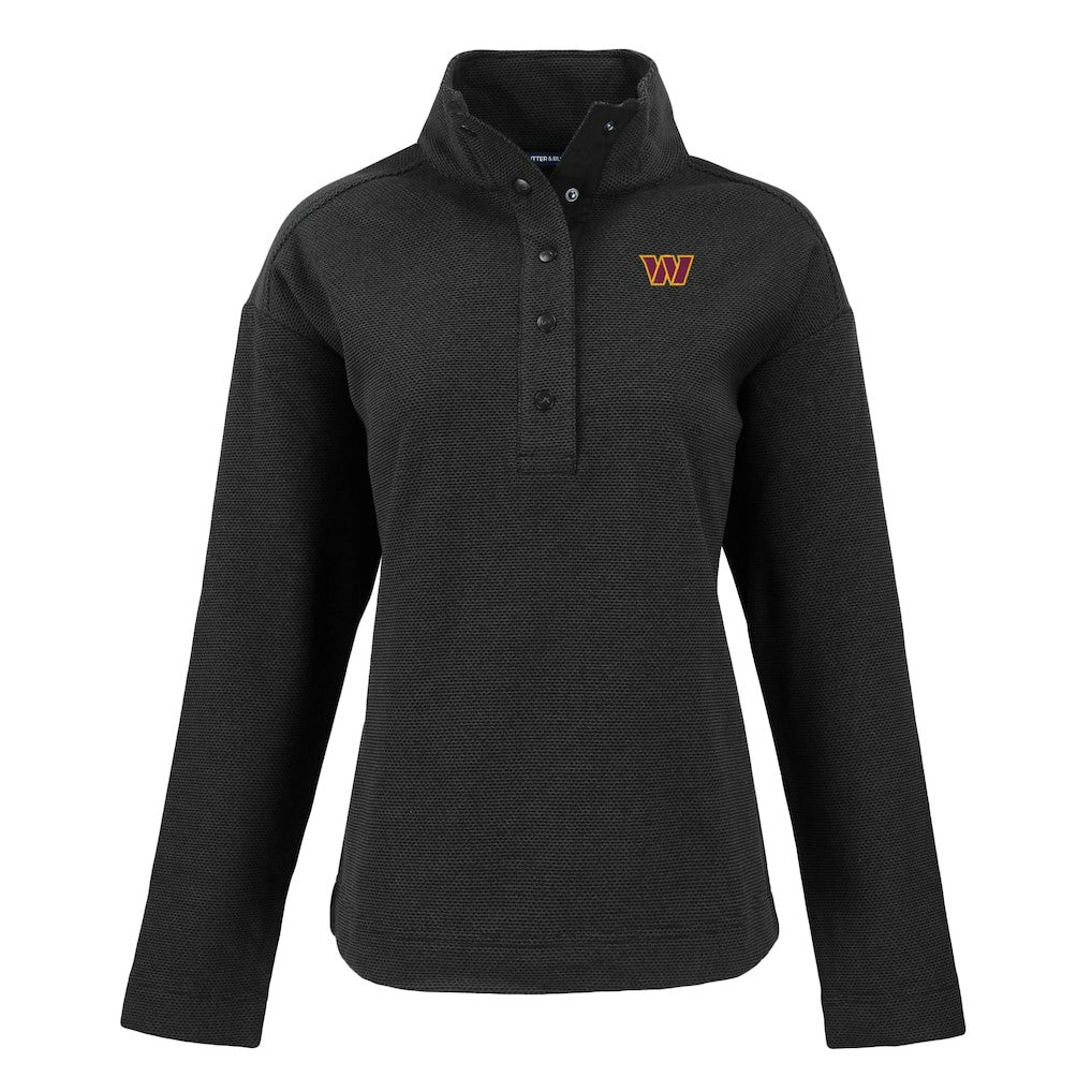 Washington Commanders Cutter & Buck Women's Hunts Point Eco Half-Snap Sweatshirt - Black Sweatshirts