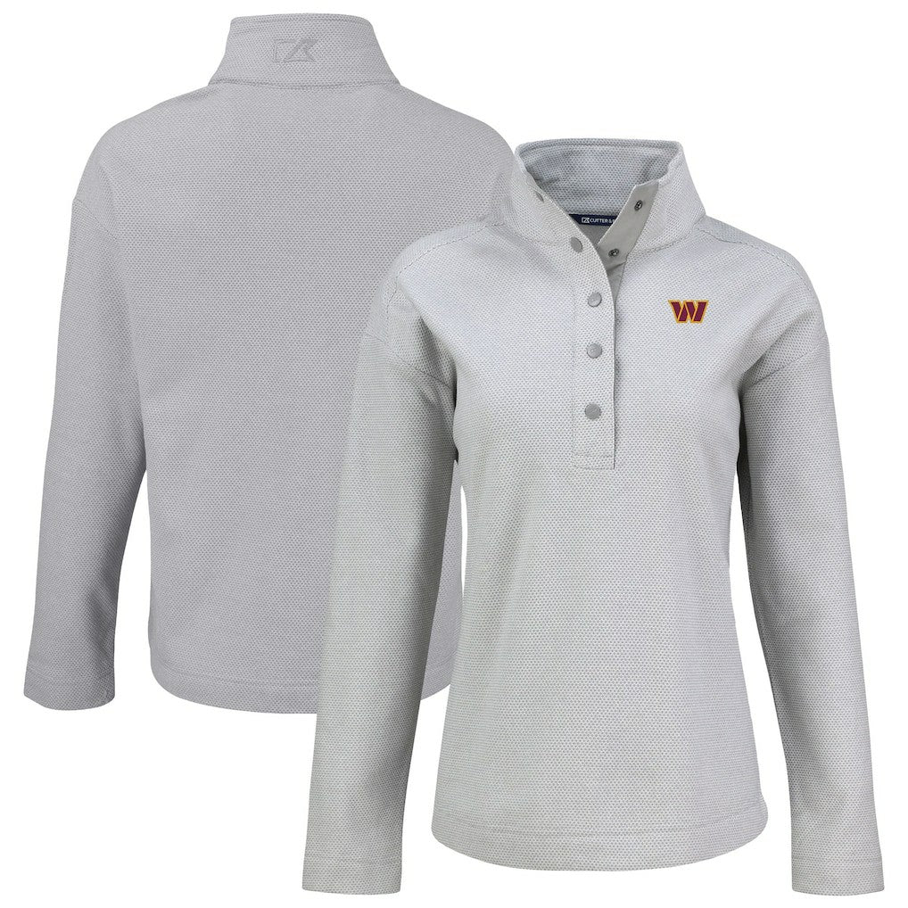 Washington Commanders Cutter & Buck Women's Hunts Point Eco Half-Snap Sweatshirt - Gray Sweatshirts