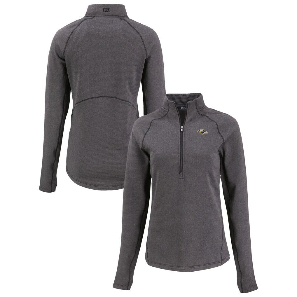 Baltimore Ravens Cutter & Buck Women's Peshastin Eco Fleece Recycled Tri-Blend Raglan Half-Zip Jacket - Heather Black Jackets