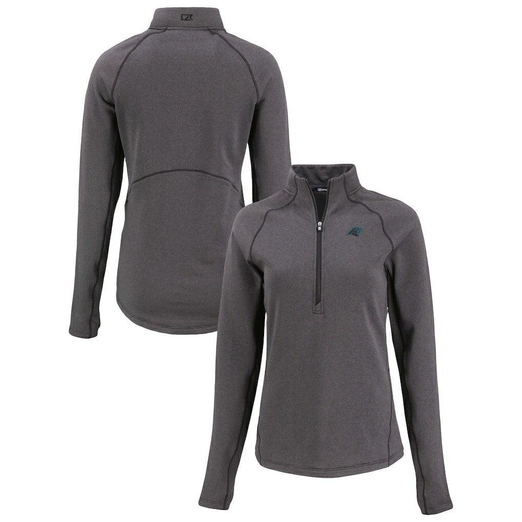 Carolina Panthers Cutter & Buck Women's Peshastin Eco Fleece Recycled Tri-Blend Raglan Half-Zip Jacket - Heather Black Jackets