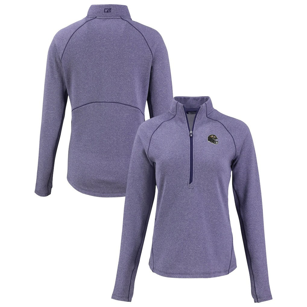 Baltimore Ravens Cutter & Buck Women's Peshastin Eco Fleece Recycled Tri-Blend Raglan Half-Zip Jacket - Heather Purple Jackets