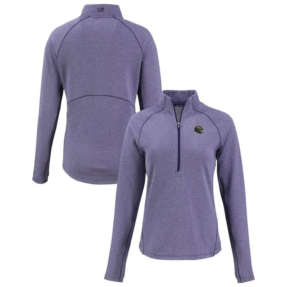 Baltimore Ravens Cutter & Buck Women's Peshastin Eco Fleece Recycled Tri-Blend Raglan Half-Zip Jacket - Heather Purple Jackets