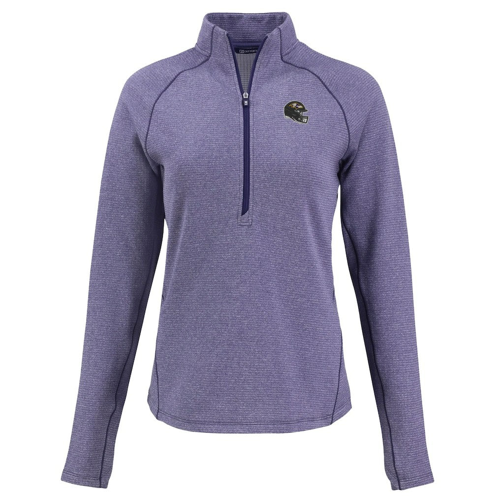Baltimore Ravens Cutter & Buck Women's Peshastin Eco Fleece Recycled Tri-Blend Raglan Half-Zip Jacket - Heather Purple Jackets
