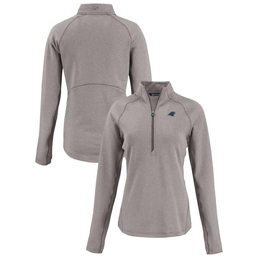 Carolina Panthers Cutter & Buck Women's Peshastin Eco Fleece Recycled Tri-Blend Raglan Half-Zip Jacket - Heather Gray Jackets