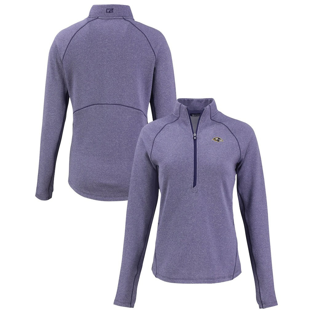 Baltimore Ravens Cutter & Buck Women's Peshastin Eco Fleece Recycled Tri-Blend Raglan Half-Zip Jacket - Heather Purple Jackets