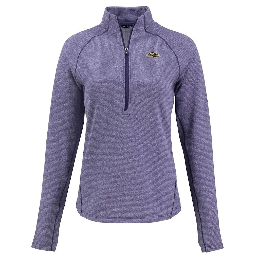 Baltimore Ravens Cutter & Buck Women's Peshastin Eco Fleece Recycled Tri-Blend Raglan Half-Zip Jacket - Heather Purple Jackets