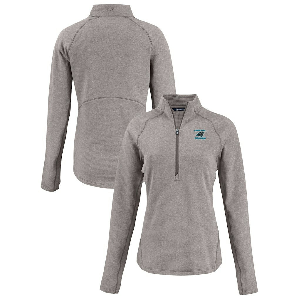 Carolina Panthers Cutter & Buck Women's Peshastin Eco Fleece Recycled Tri-Blend Raglan Half-Zip Jacket - Heather Gray Jackets