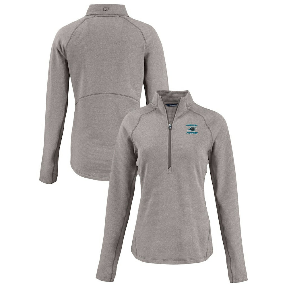 Carolina Panthers Cutter & Buck Women's Peshastin Eco Fleece Recycled Tri-Blend Raglan Half-Zip Jacket - Heather Gray Jackets