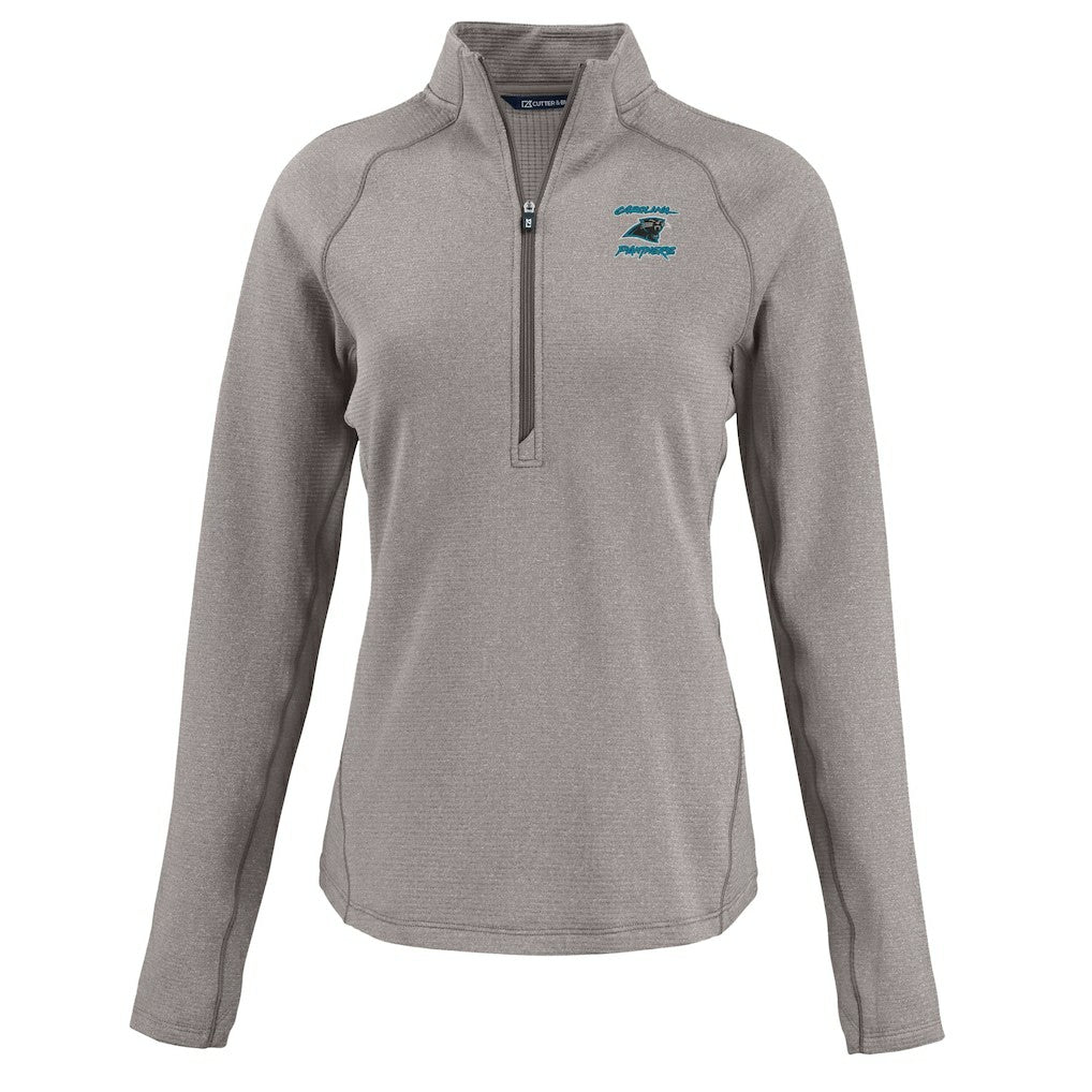 Carolina Panthers Cutter & Buck Women's Peshastin Eco Fleece Recycled Tri-Blend Raglan Half-Zip Jacket - Heather Gray Jackets