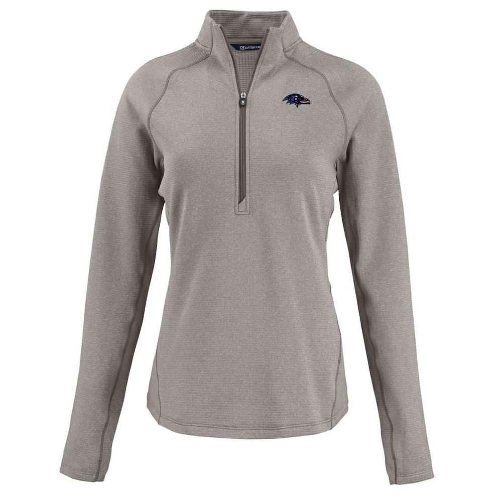 Baltimore Ravens Cutter & Buck Women's Americana Peshastin Eco Fleece Recycled Tri-Blend Raglan Half-Zip Jacket - Heather Gray Jackets