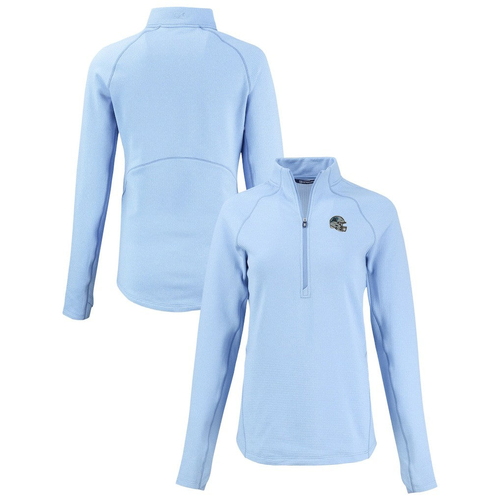 Carolina Panthers Cutter & Buck Women's Peshastin Eco Fleece Recycled Tri-Blend Raglan Half-Zip Jacket - Heather Light Blue Jackets