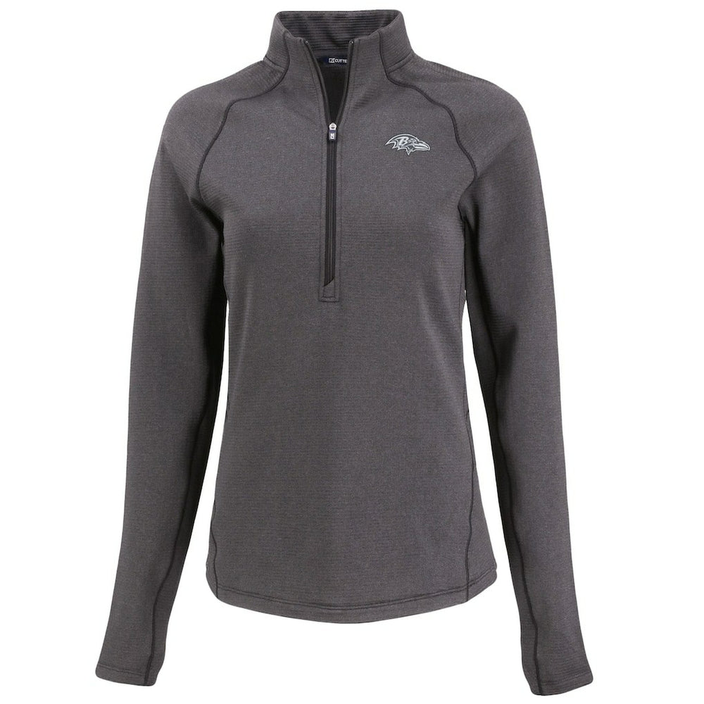 Baltimore Ravens Cutter & Buck Women's Peshastin Eco Fleece Recycled Tri-Blend Raglan Half-Zip Jacket - Heather Black Jackets