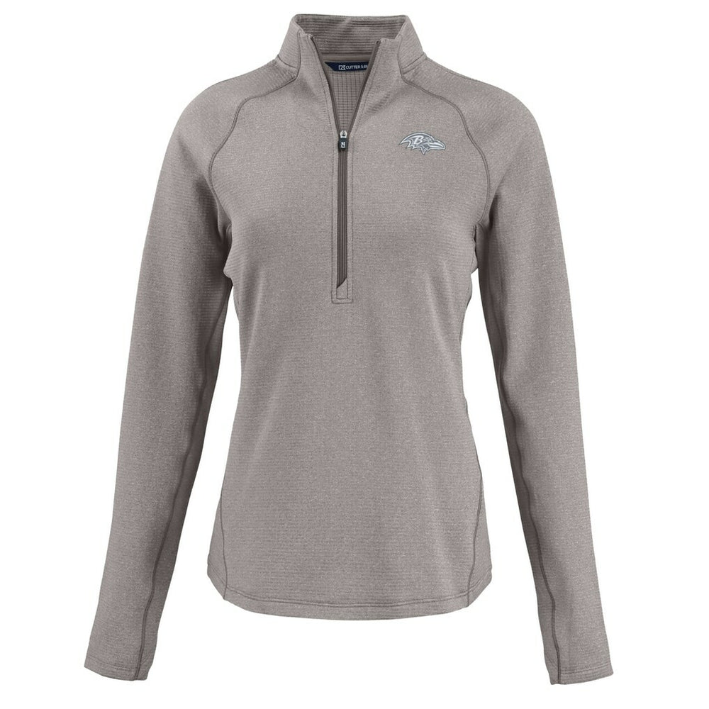 Baltimore Ravens Cutter & Buck Women's Peshastin Eco Fleece Recycled Tri-Blend Raglan Half-Zip Jacket - Heather Gray Jackets