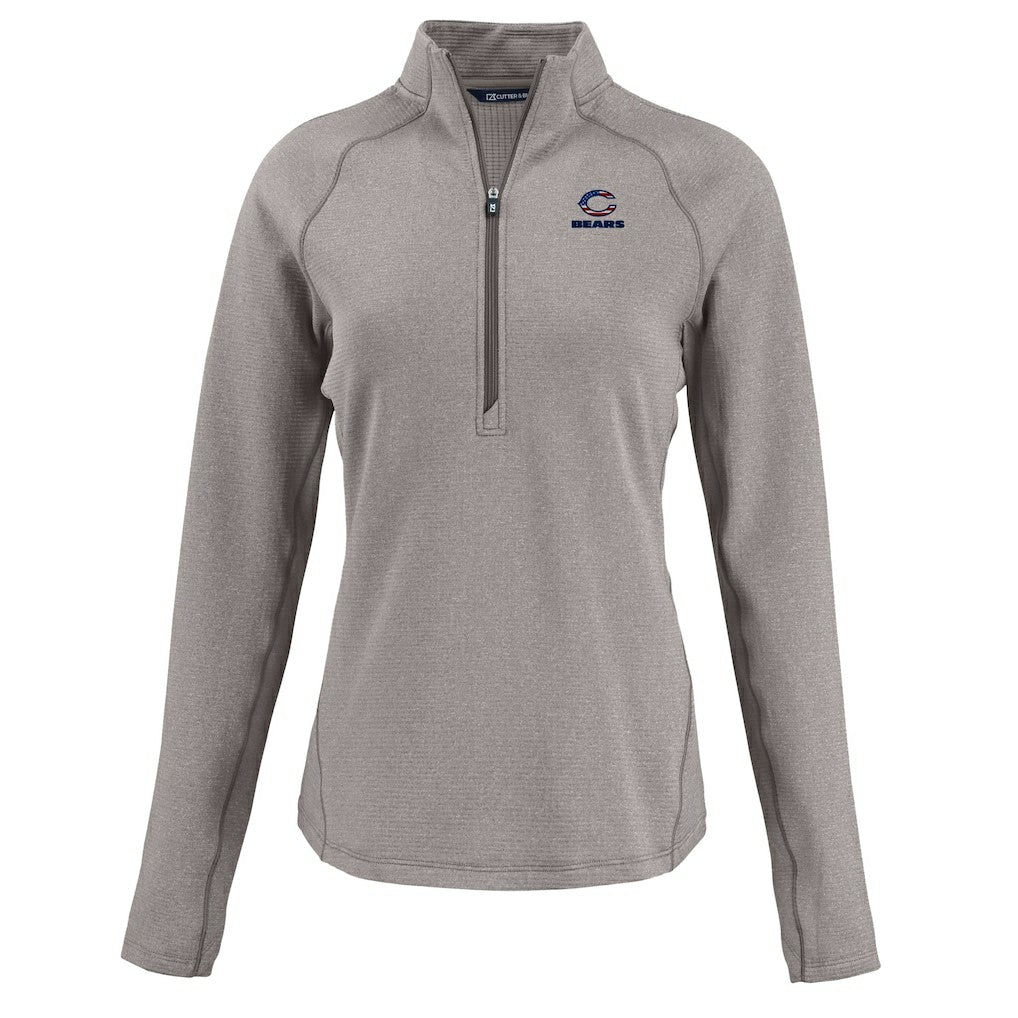 Chicago Bears Cutter & Buck Women's Americana Peshastin Eco Fleece Recycled Tri-Blend Raglan Half-Zip Jacket - Heather Gray Jackets