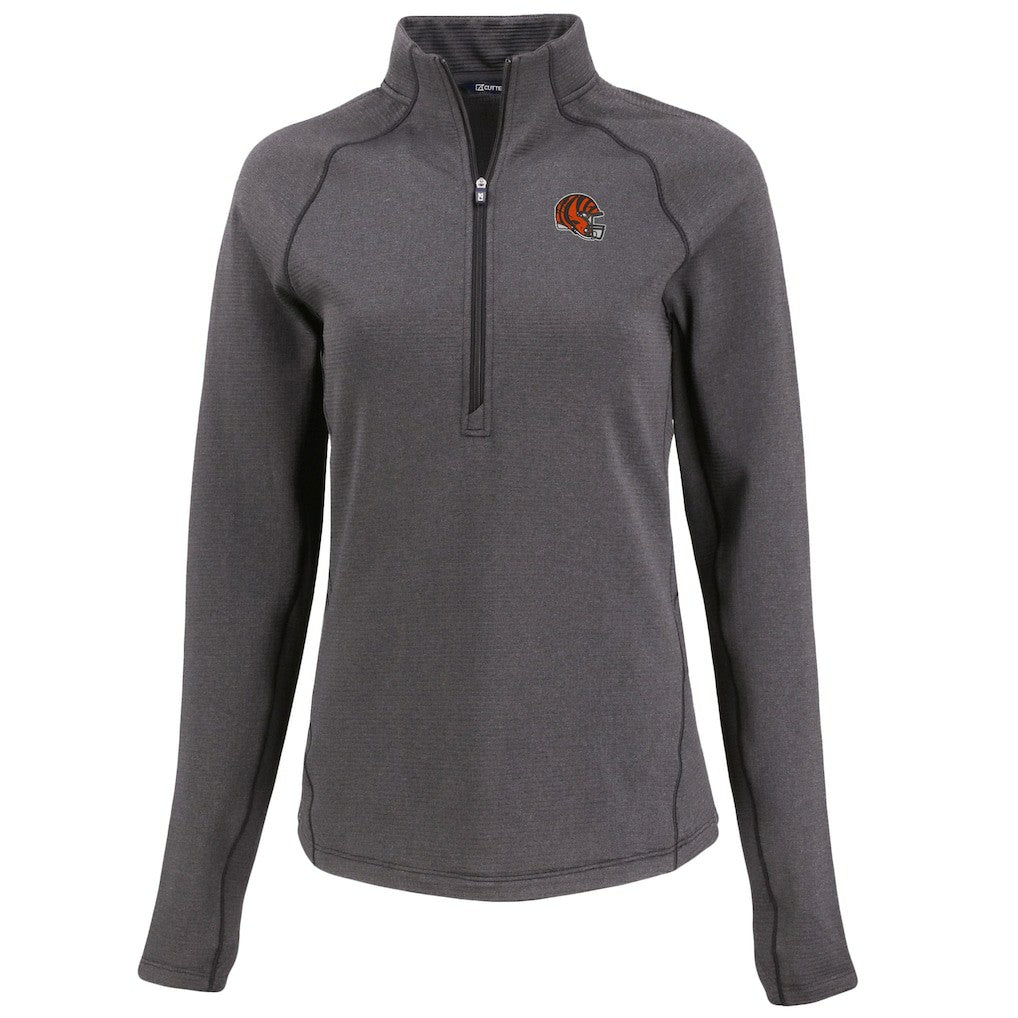 Cincinnati Bengals Cutter & Buck Women's Peshastin Eco Fleece Recycled Tri-Blend Raglan Half-Zip Jacket - Heather Black Jackets