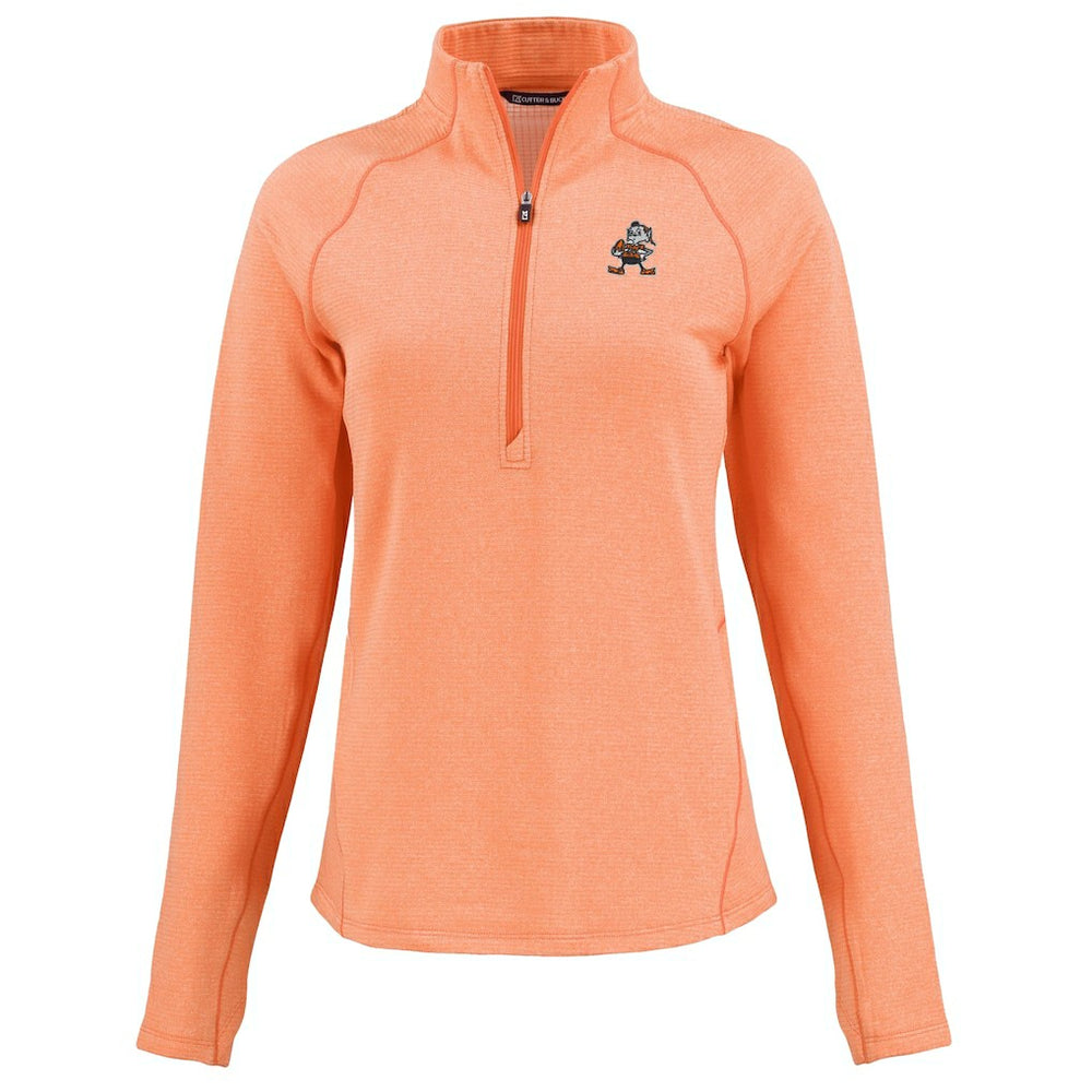 Cleveland Browns Cutter & Buck Women's Peshastin Eco Fleece Recycled Tri-Blend Raglan Half-Zip Jacket - Heather Orange Jackets