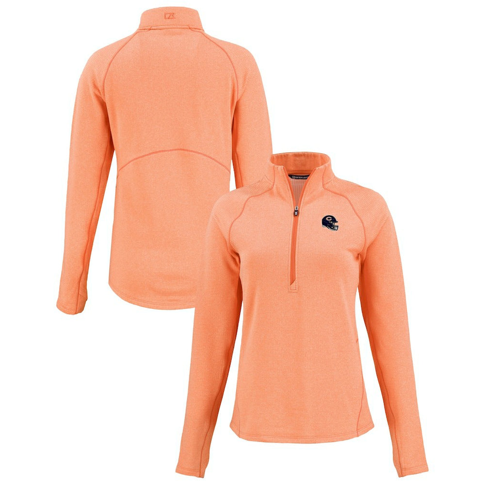 Chicago Bears Cutter & Buck Women's Peshastin Eco Fleece Recycled Tri-Blend Raglan Half-Zip Jacket - Heather Orange Jackets