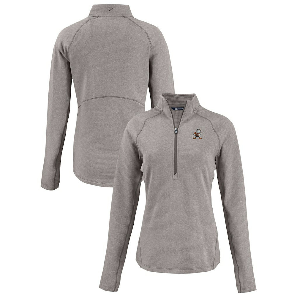 Cleveland Browns Cutter & Buck Women's Peshastin Eco Fleece Recycled Tri-Blend Raglan Half-Zip Jacket - Heather Gray Jackets