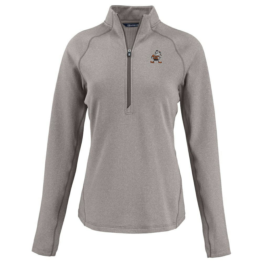 Cleveland Browns Cutter & Buck Women's Peshastin Eco Fleece Recycled Tri-Blend Raglan Half-Zip Jacket - Heather Gray Jackets
