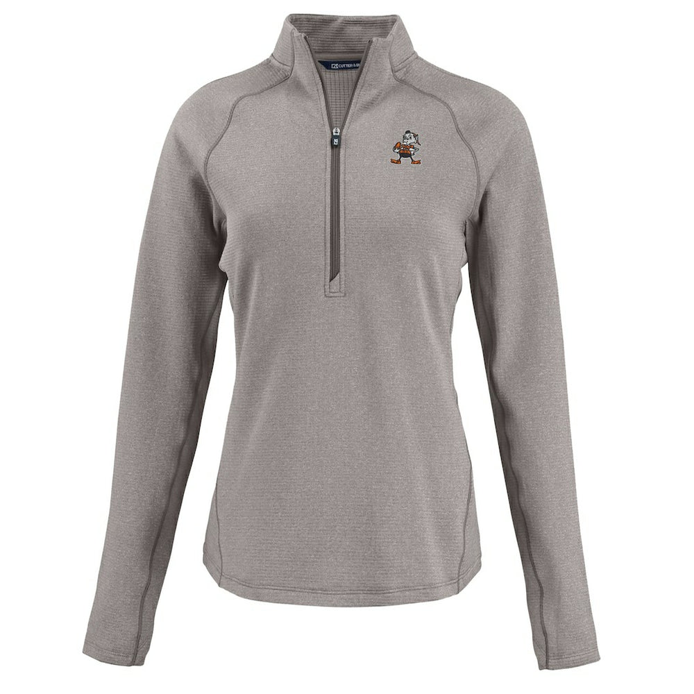 Cleveland Browns Cutter & Buck Women's Peshastin Eco Fleece Recycled Tri-Blend Raglan Half-Zip Jacket - Heather Gray Jackets
