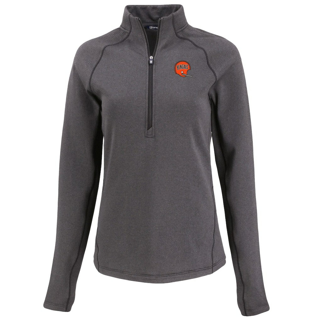 Cincinnati Bengals Cutter & Buck Women's Peshastin Eco Fleece Recycled Tri-Blend Raglan Half-Zip Jacket - Heather Black Jackets