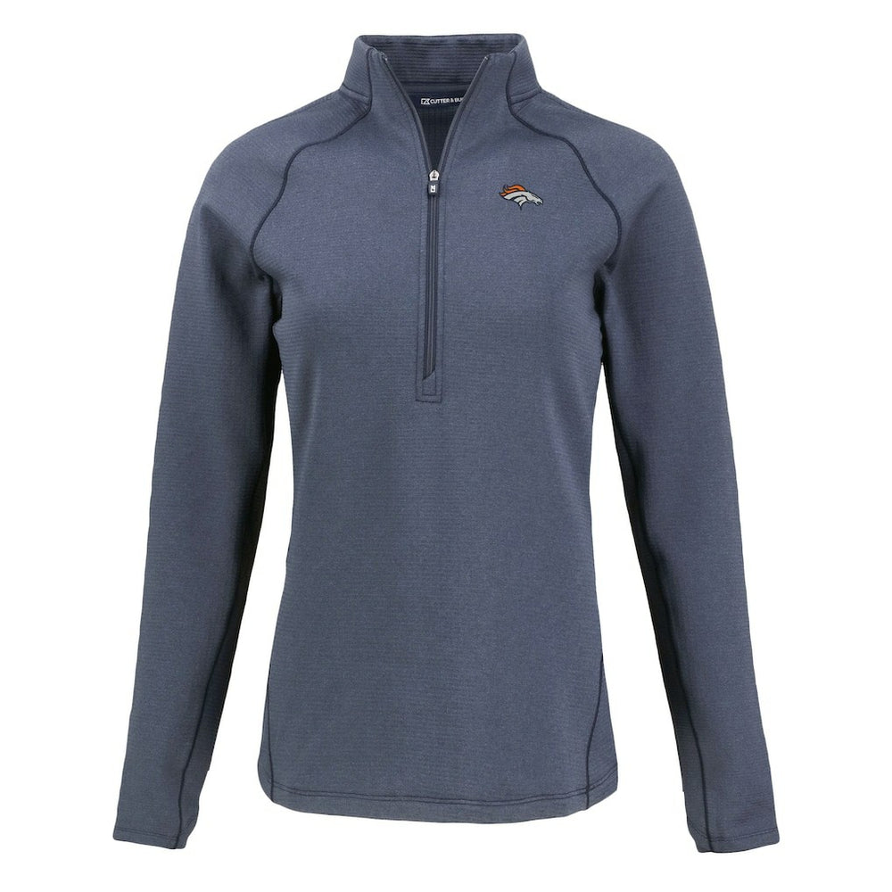 Denver Broncos Cutter & Buck Women's Peshastin Eco Fleece Recycled Tri-Blend Raglan Half-Zip Jacket - Heather Navy Jackets