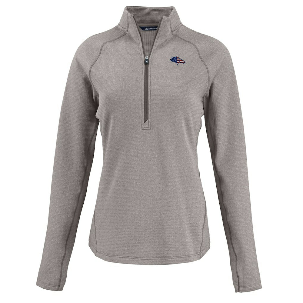 Denver Broncos Cutter & Buck Women's Americana Peshastin Eco Fleece Recycled Tri-Blend Raglan Half-Zip Jacket - Heather Gray Jackets