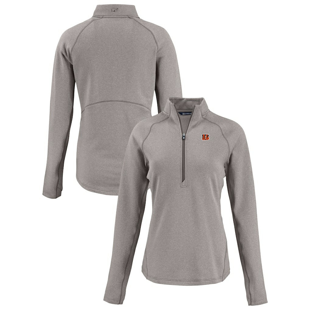 Cincinnati Bengals Cutter & Buck Women's Peshastin Eco Fleece Recycled Tri-Blend Raglan Half-Zip Jacket - Heather Gray Jackets