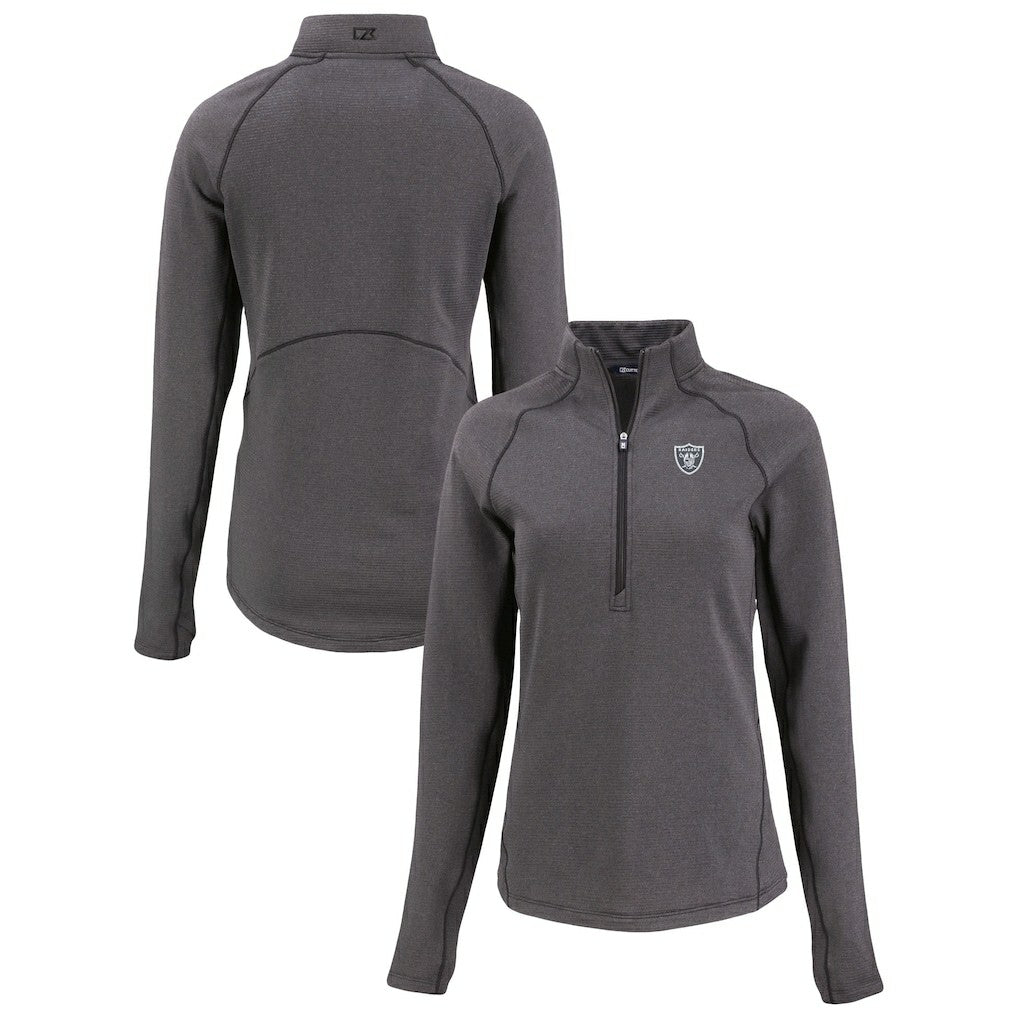 Las Vegas Raiders Cutter & Buck Women's Peshastin Eco Fleece Recycled Tri-Blend Raglan Half-Zip Jacket - Heather Black Jackets