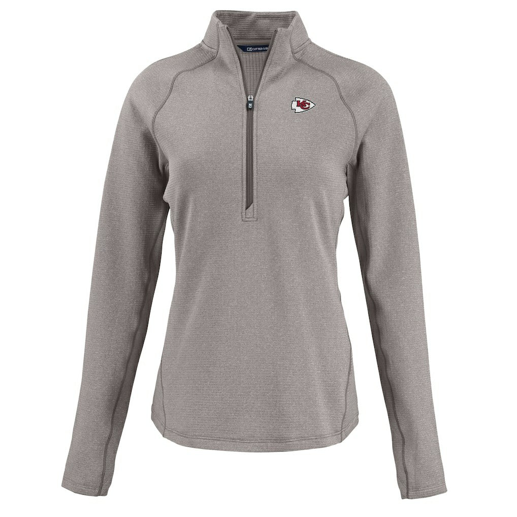 Kansas City Chiefs Cutter & Buck Women's Peshastin Eco Fleece Recycled Tri-Blend Raglan Half-Zip Jacket - Heather Gray Jackets
