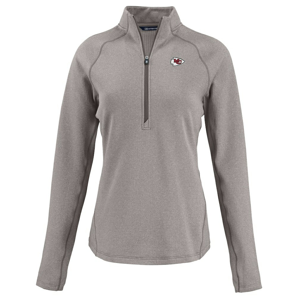 Kansas City Chiefs Cutter & Buck Women's Peshastin Eco Fleece Recycled Tri-Blend Raglan Half-Zip Jacket - Heather Gray Jackets