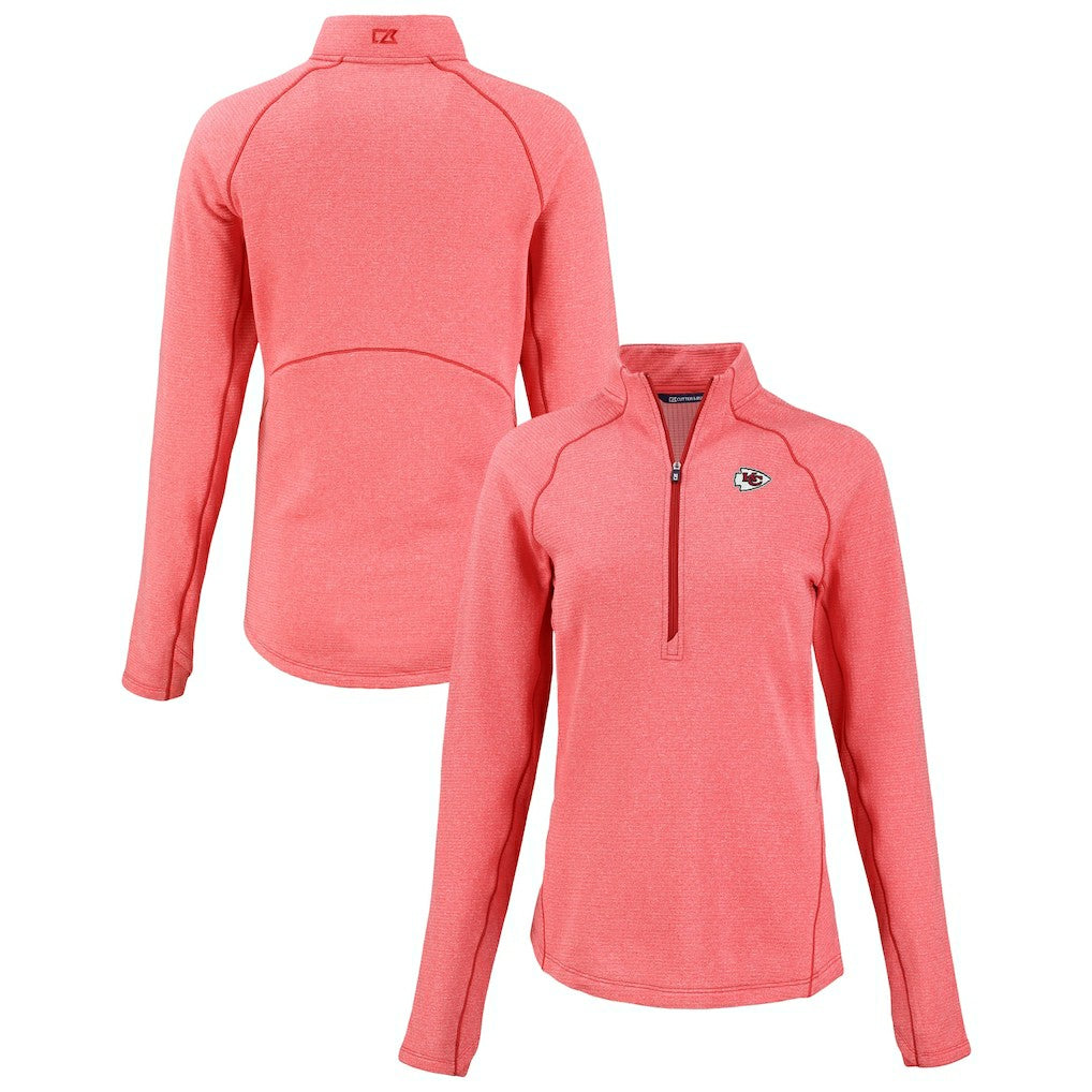 Kansas City Chiefs Cutter & Buck Women's Peshastin Eco Fleece Recycled Tri-Blend Raglan Half-Zip Jacket - Heather Red Jackets