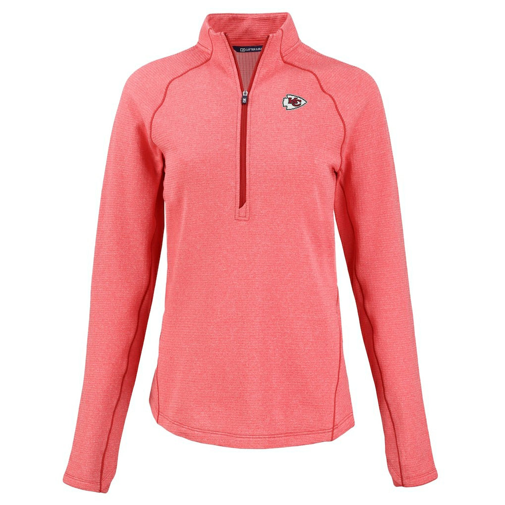 Kansas City Chiefs Cutter & Buck Women's Peshastin Eco Fleece Recycled Tri-Blend Raglan Half-Zip Jacket - Heather Red Jackets