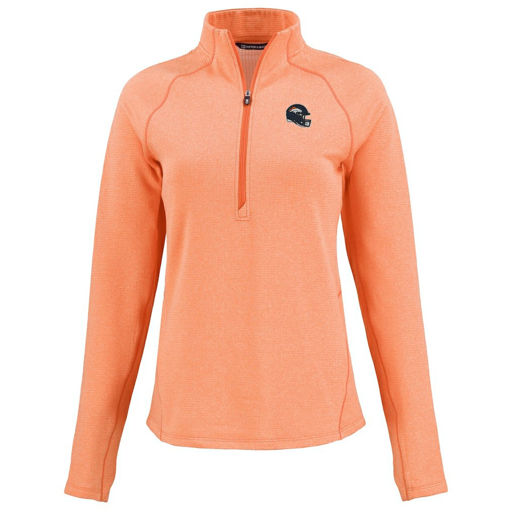 Denver Broncos Cutter & Buck Women's Peshastin Eco Fleece Recycled Tri-Blend Raglan Half-Zip Jacket - Heather Orange Jackets