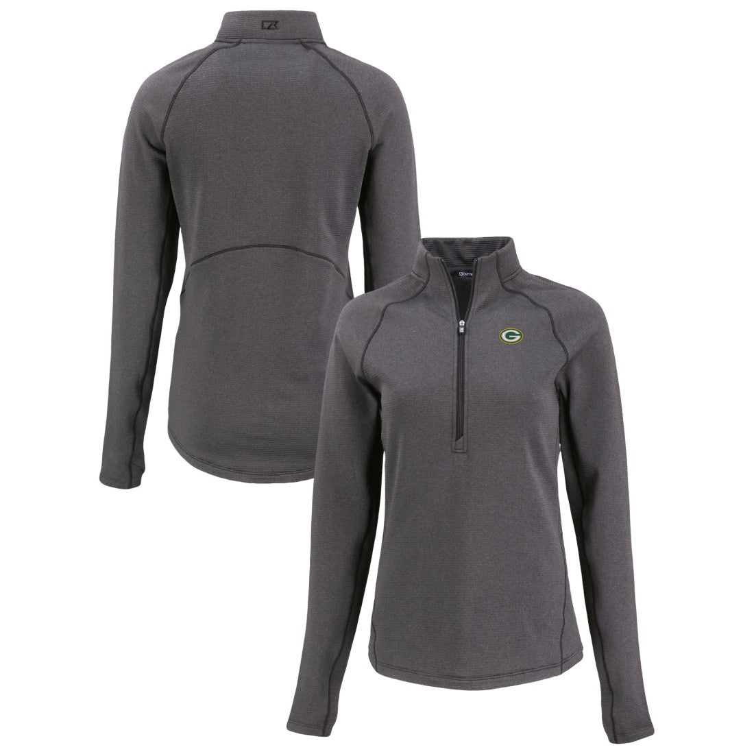 Green Bay Packers Cutter & Buck Women's Peshastin Eco Fleece Recycled Tri-Blend Raglan Half-Zip Jacket - Heather Black Jackets