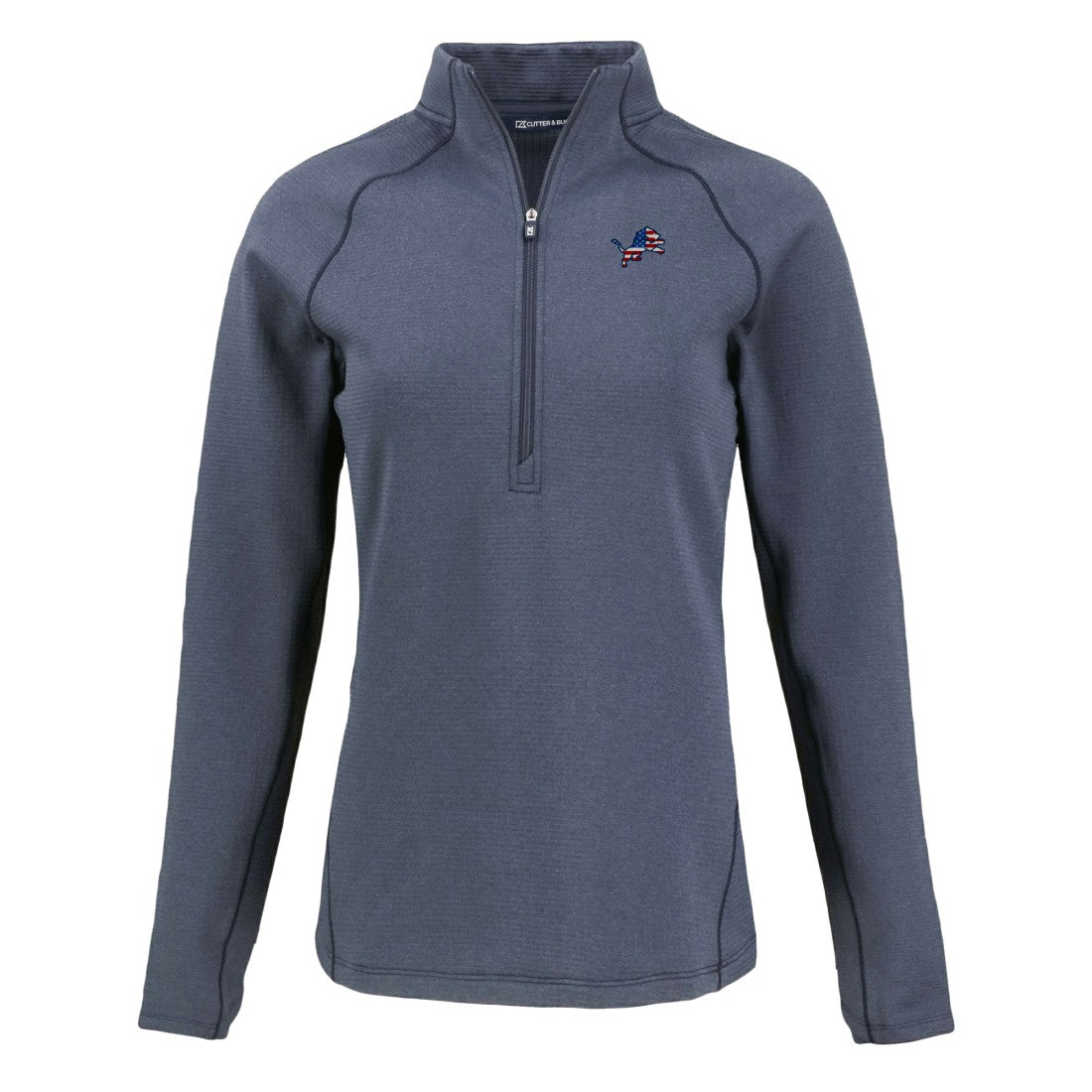 Detroit Lions Cutter & Buck Women's Americana Peshastin Eco Fleece Recycled Tri-Blend Raglan Half-Zip Jacket - Heather Navy Jackets