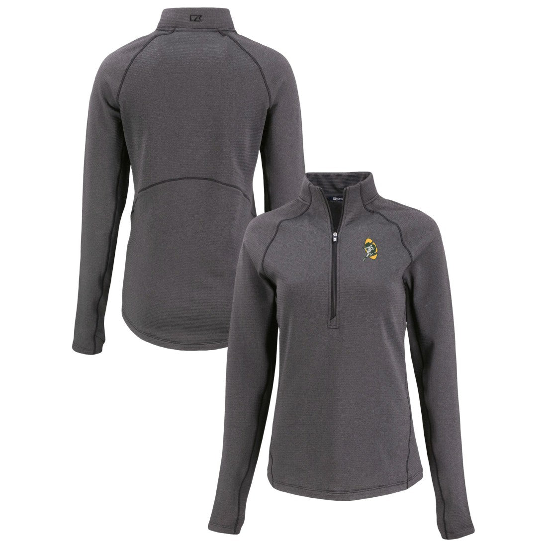 Green Bay Packers Cutter & Buck Women's Peshastin Eco Fleece Recycled Tri-Blend Raglan Half-Zip Jacket - Heather Black Jackets