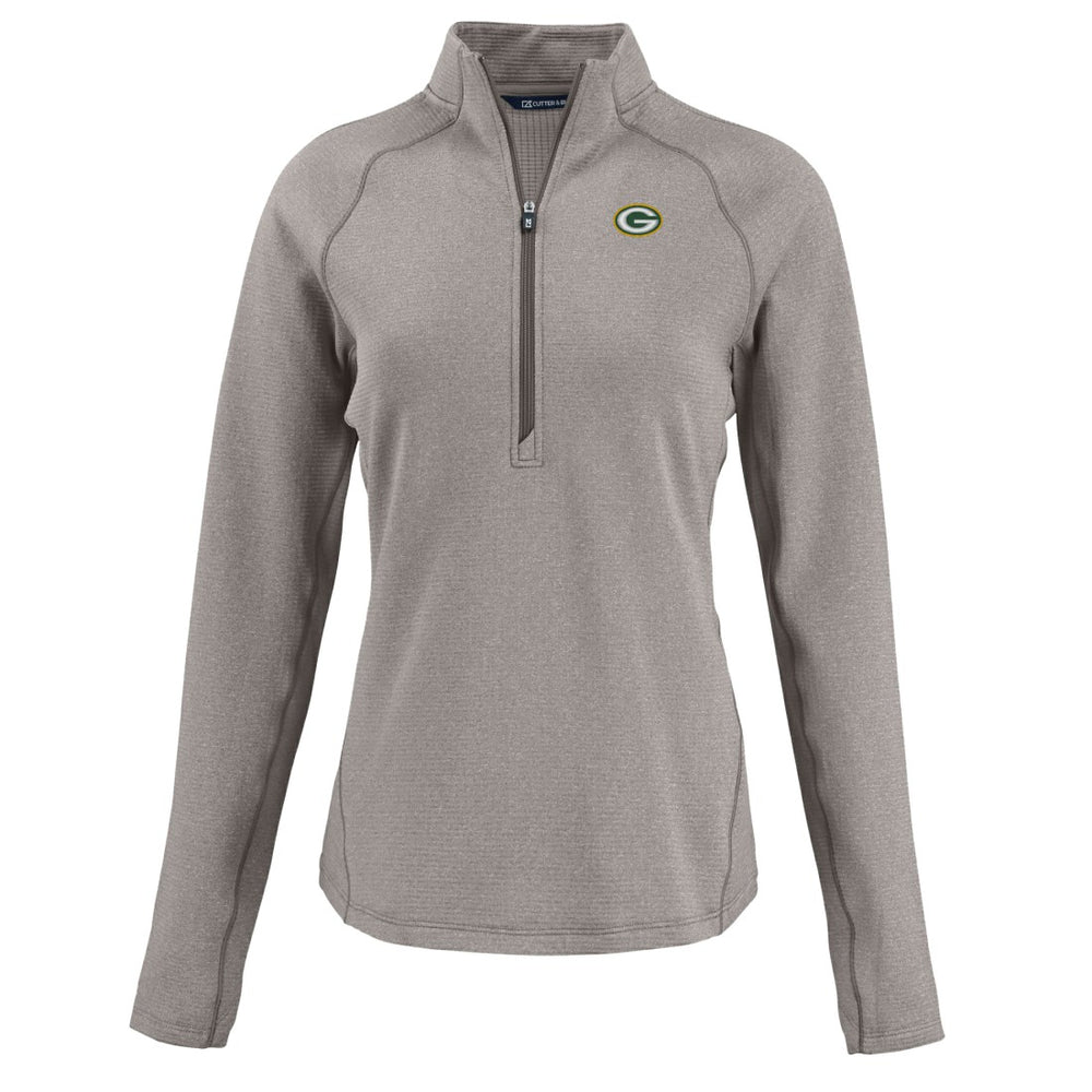 Green Bay Packers Cutter & Buck Women's Peshastin Eco Fleece Recycled Tri-Blend Raglan Half-Zip Jacket - Heather Gray Jackets