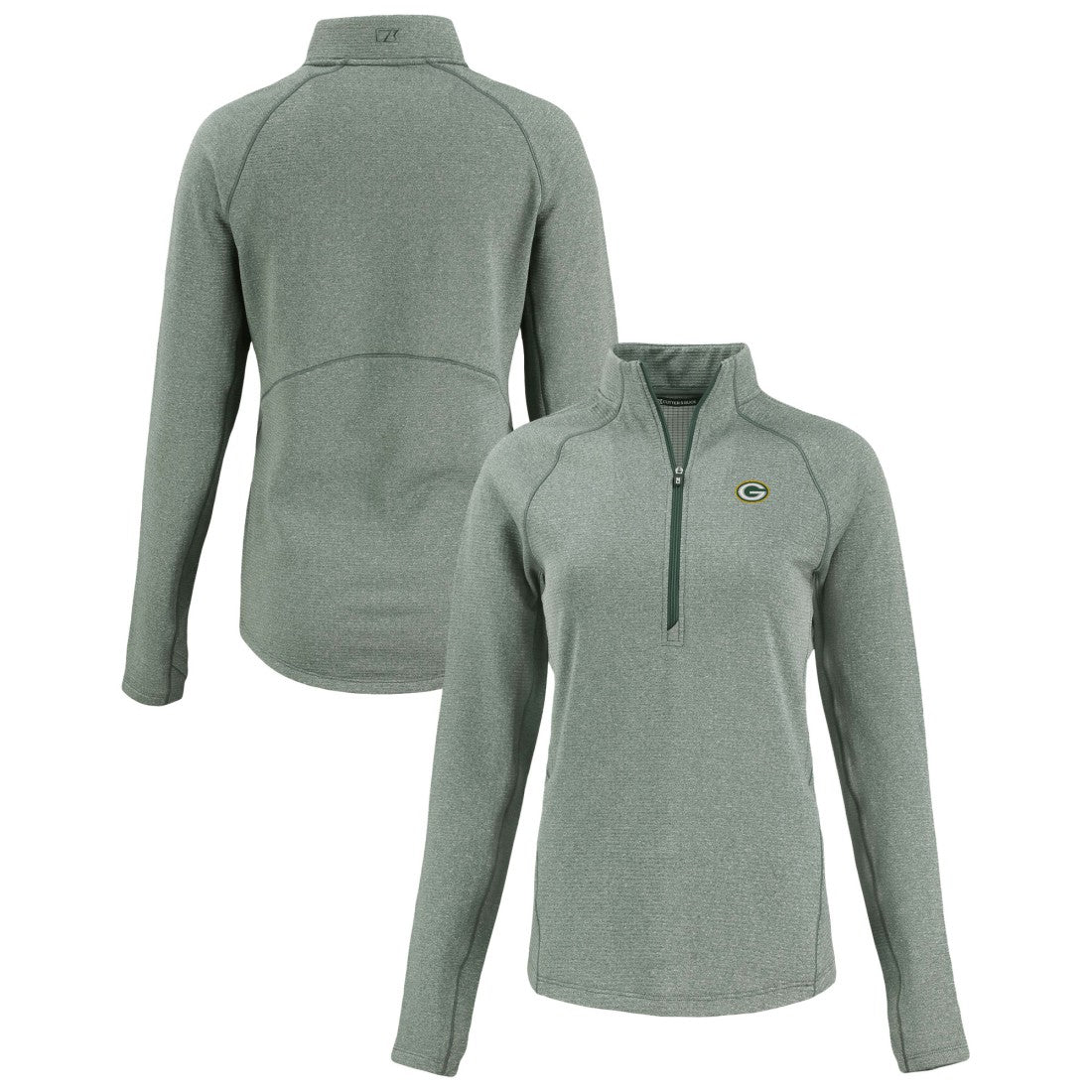 Green Bay Packers Cutter & Buck Women's Peshastin Eco Fleece Recycled Tri-Blend Raglan Half-Zip Jacket - Heather Green Jackets