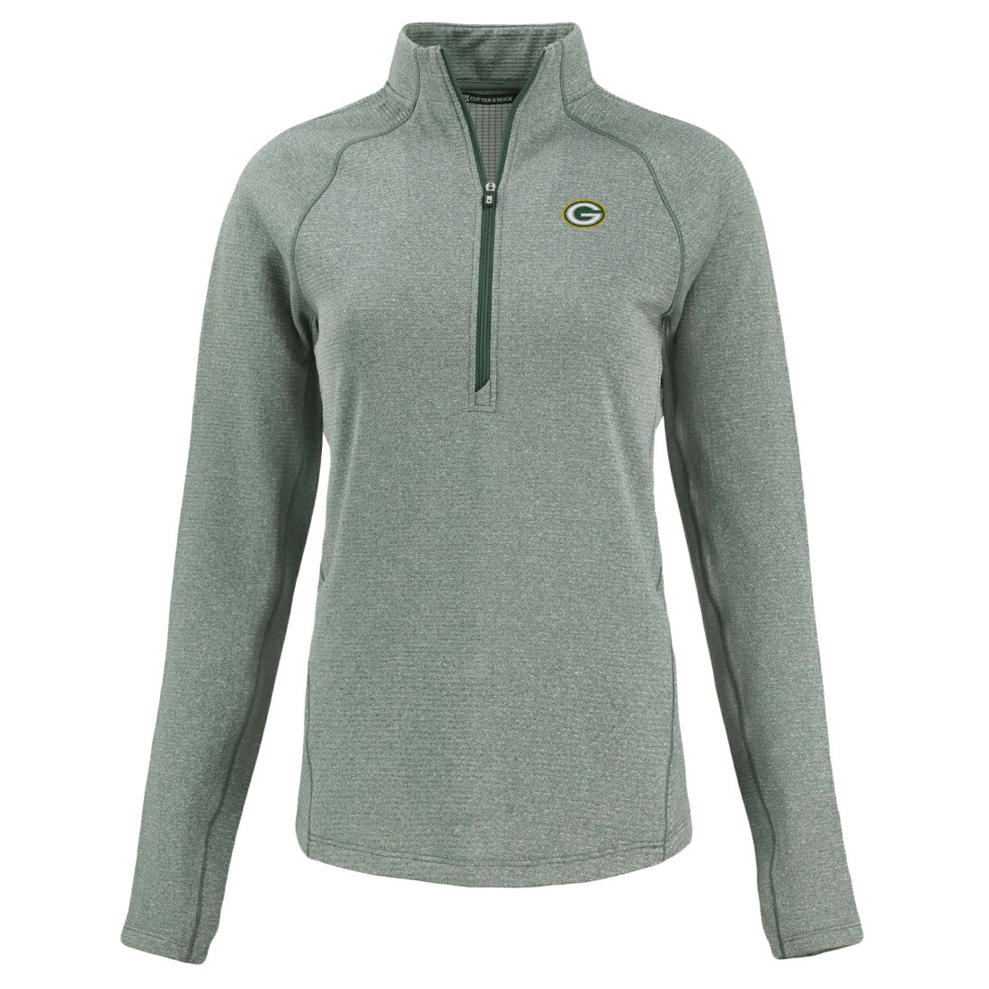 Green Bay Packers Cutter & Buck Women's Peshastin Eco Fleece Recycled Tri-Blend Raglan Half-Zip Jacket - Heather Green Jackets