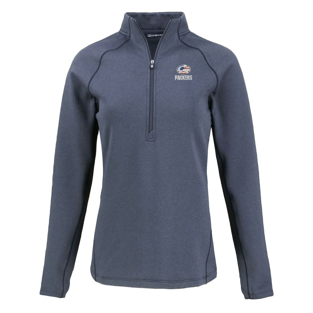 Green Bay Packers Cutter & Buck Women's Americana Peshastin Eco Fleece Recycled Tri-Blend Raglan Half-Zip Jacket - Heather Navy Jackets