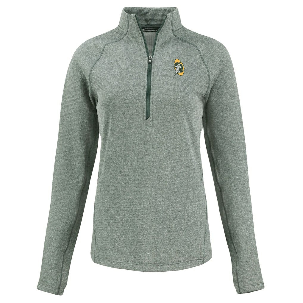 Green Bay Packers Cutter & Buck Women's Peshastin Eco Fleece Recycled Tri-Blend Raglan Half-Zip Jacket - Heather Green Jackets